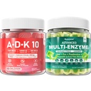 Digestive Enzymes Gummies 1000mg Chewable - Break Down Food Quickly, 90 Billion CFU, Probiotic, Postbiotic, Prebiotic & Fiber Blend & Vitamin ADK Gummies + Calcium Magnesium Zinc Supplement