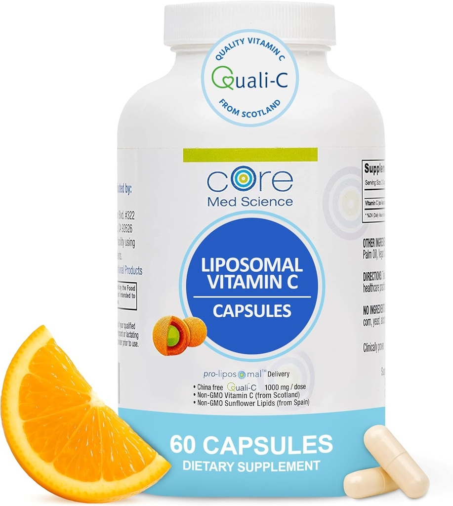 Core Med Science Liposomal Vitamin C 1000mg, 60 Κάψουλες - μη ΓΤΟ Natural Liposomal Vitamin C συμπλήρωμα που προωθεί το υγιές δέρμα - ανοσοποιητικό σύστημα Booster για ενήλικες, υποστηρίζει σχηματισμό κολλαγόνου