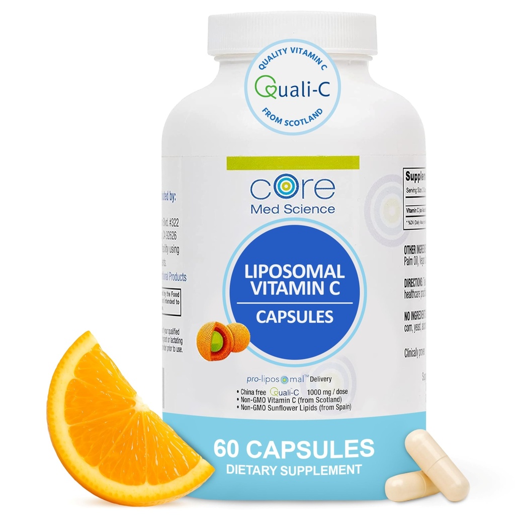 Core Med Science Liposomal Vitamin C 1000mg, 60 Κάψουλες - μη ΓΤΟ Natural Liposomal Vitamin C συμπλήρωμα που προωθεί το υγιές δέρμα - ανοσοποιητικό σύστημα Booster για ενήλικες, υποστηρίζει σχηματισμό κολλαγόνου