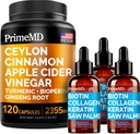 4-σε-1 Liquid Biotin Collagen Keratin Saw Palmetto Drops (2 fl oz - 3 Pack) & 5-σε-1 Ceylon Cinnamon w Turmeric & Ginseng Root (120ct) Bundle - Μαλλιά, δέρμα, νύχια, & ανοσοποιητικό συμπλήρωμα υποστήριξης