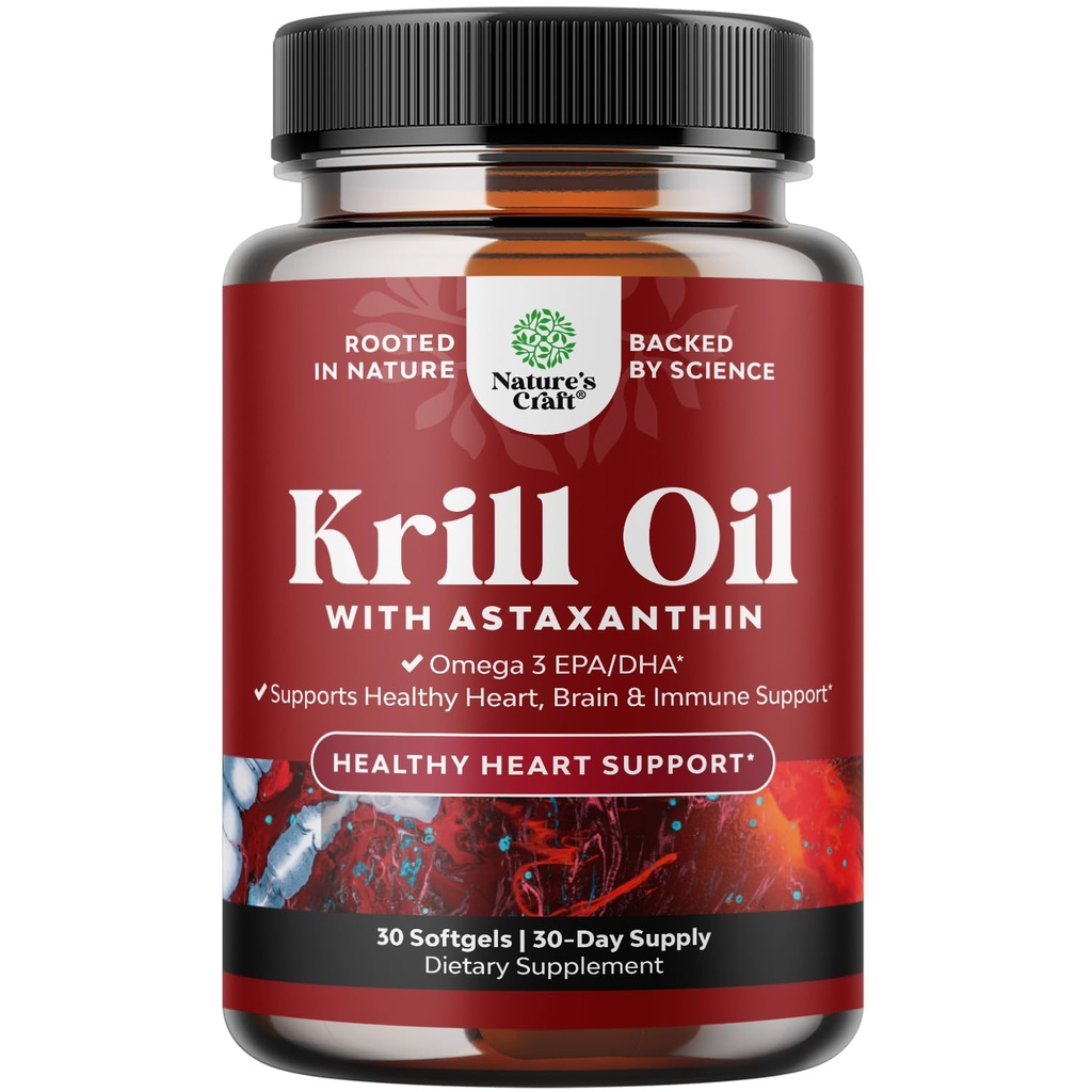 Krill Omega 3 Fish Oil Softgels - συμπυκνωμένο Krill EPA & DHA Fish Oil Omega 3 συμπλήρωμα για τις γυναίκες και τους άνδρες για την υποστήριξη του ανοσοποιητικού, υγιή εγκέφαλο & καρδιά Υγεία - Burpless λιπαρά οξέα συμπλήρωμα - 30 κόμης