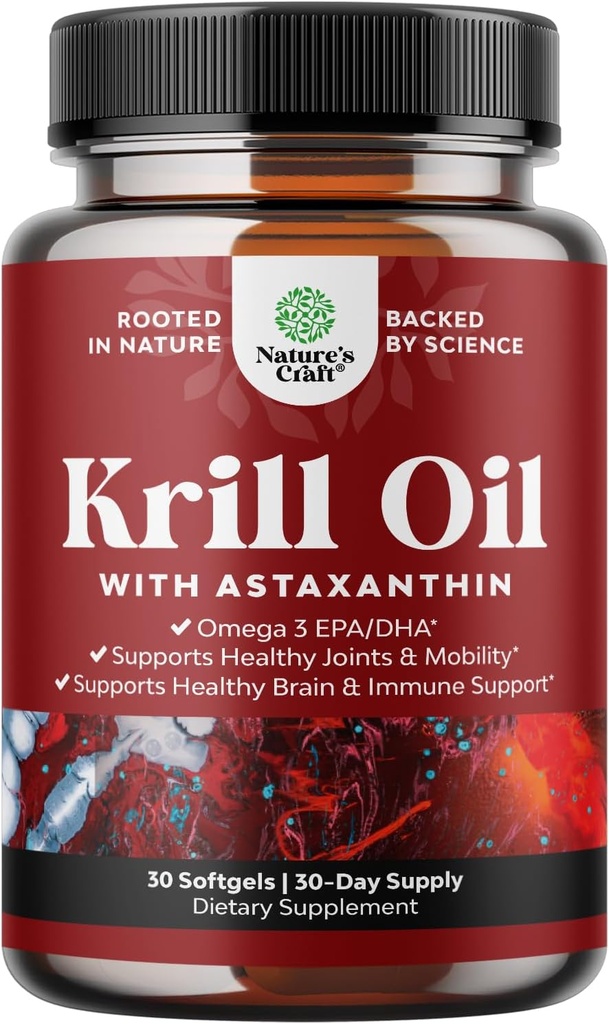Krill Omega 3 Fish Oil Softgels 500mg - συμπυκνωμένο Krill EPA & DHA Fish Oil Omega 3 συμπλήρωμα για τις γυναίκες και τους άνδρες για την υποστήριξη του ανοσοποιητικού, τον εγκέφαλο και την καρδιά υγεία - Burpless λιπαρά οξέα συμπλήρωμα - 30 κόμης