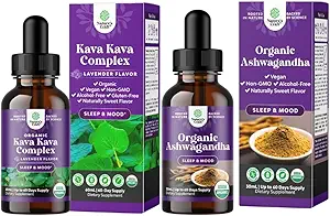 Bundle of Potent Liquid Kava Kava Drops Supplement with Kavalactones for Better Sleep and USDA Organic Ashwagandha Liquid Drops - Εκχύλισμα ρίζας Ashwagandha για το στρες και την υποστήριξη διάθεσης για ενήλικες