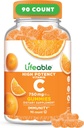 Lifeable Vitamin C Gummies for Adults | 750mg | Great Tasting Orange Flavor VIT C | Vegan Non GMO Vitamin C Chewable | for Immune Support | 90 Gummies