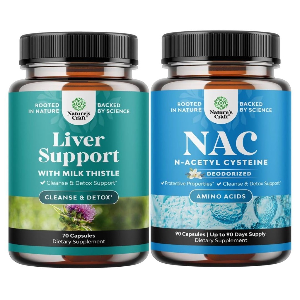 Δέσμη του ήπατος Cleanse Detox & Repair Formula και συμπλήρωμα N-Acetyl Cysteine 600mg - συμπλήρωμα στήριξης του ήπατος με το γάλα Thestle - Υψηλή απορρόφηση NAC 600 mg κάψουλες Glutathionone