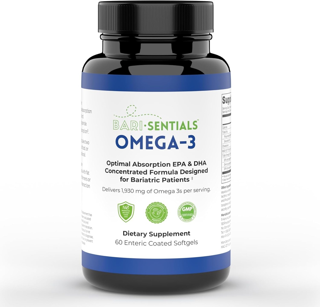 R-Kane Διατροφικά Barisentials Omega-3 Συμπλήρωμα - 1,930mg EPA & DHA ανά υπηρεσία- Σχεδιασμένο για Βαριάτρους ασθενείς- Τεχνολογία MAG-03 υψηλής απορρόφησης - 60 Coated Softgels (1-Month Supply)