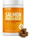 Pet MD Σολομός Ωμέγα Μπιτ για Σκύλους - Skin and Coat Supplement με Ωμέγα 3 & 6 για Σκύλους Plus DHA & EPA - Προάγει Αλλεργία & Ξηρό Δέρμα Ανακούφιση - 60ct
