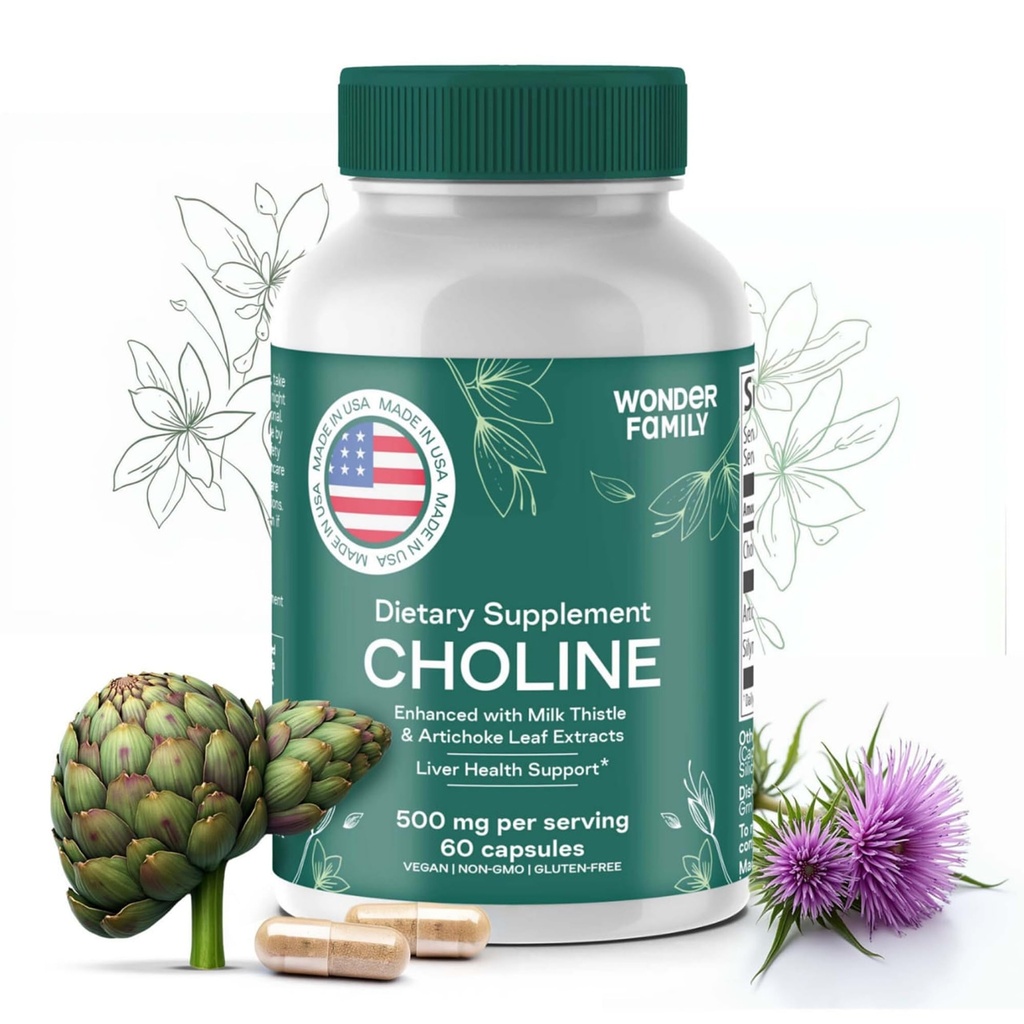 Choline Bitartrate 500MG - Premium συμπληρώματα χοληστερόλης - Συμπλήρωμα στήριξης ήπατος & Gallbladder Συμπληρώματα - Colina Suplemento 500 mg Orgánica - Βιταμίνη εγκεφάλου για τη μνήμη και την εστίαση - 60 Καπάκια χολίνης