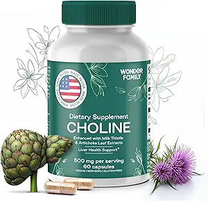 Choline Bitartrate 500MG - Premium Choline Supplements - Liver Support Supplement & Gallbladder Supplements - Colina Suplemento 500 mg Orgánica - Brain Vitamin for Memory and Focus - 60 Choline Caps