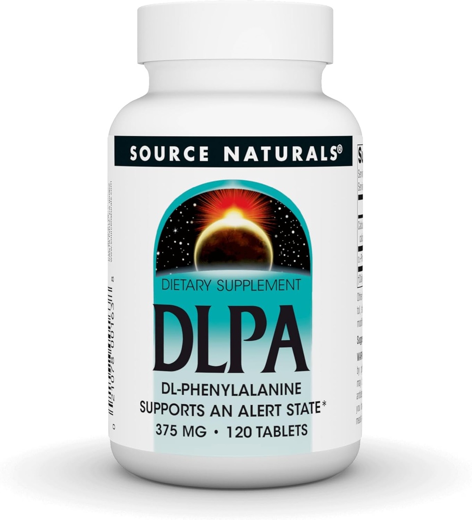 Source Naturals DLPA DL- Phenylalanine, Υποστηρίζει μια κατάσταση συναγερμού * - 375 mg - 120 δισκία