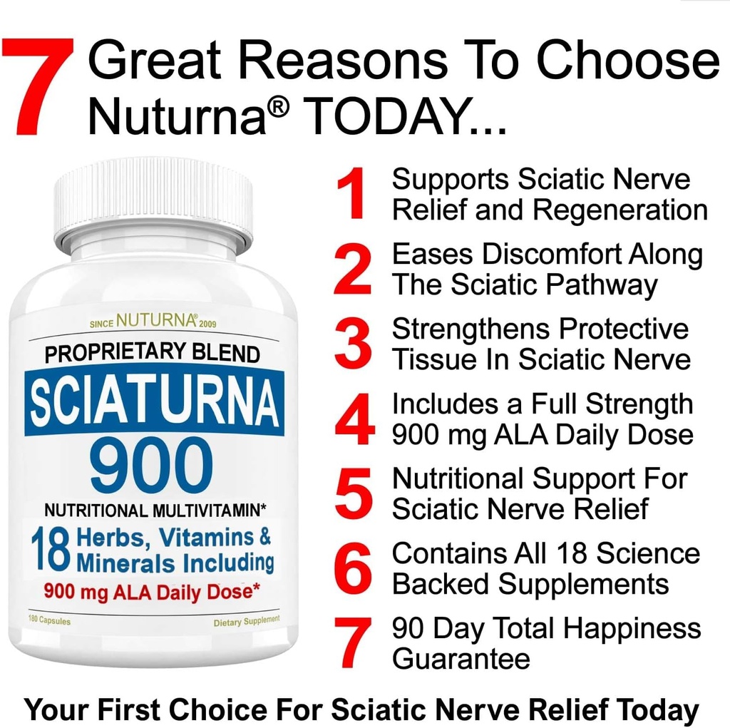 Sciatic Nerve Support Formula με 900 mg Alpha Lipoic Acid - 18 σε 1 Sciatica Nerve Supplement για Lower Back, Hip, Lumbar, Leg, Foot Turmeric Curcumin - 180 χάπια Made in The USA