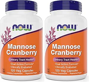 NOW Foods Mannose Cranberry, 120 κάψουλες (πακέτο των 2) - με PAC - 450mg dMannose, 250mg ολόκληρο Cranberry - ούρα Φυλλαδική Υγεία* - Vegan Φιλικό συμπλήρωμα, Μη ΓΤΟ