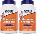 NOW Foods Mannose Cranberry, 120 κάψουλες (πακέτο των 2) - με PAC - 450mg dMannose, 250mg ολόκληρο Cranberry - ούρα Φυλλαδική Υγεία* - Vegan Φιλικό συμπλήρωμα, Μη ΓΤΟ