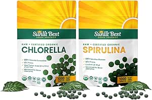 Sunlit Best Premium Chlorella & Spirulina 1000 Count Tablet Bundle | for Immune Support, Energy, Wellbeing