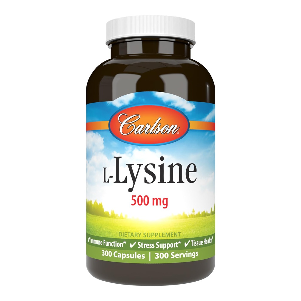Carlson - L-Lysine, 500 mg, Υποστηρίζει υγιή ιστό & μυϊκή ανάπτυξη, 300 καψάκια