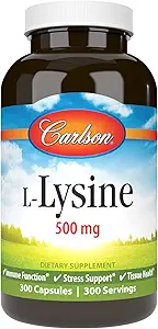 Carlson - L-Lysine, 500 mg, Υποστηρίζει υγιή ιστό & μυϊκή ανάπτυξη, 300 καψάκια