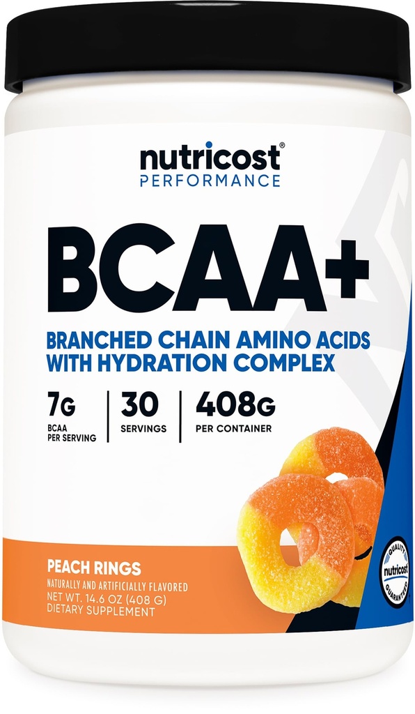 Nutricost BCAA + Hydration Powder (Peach Rings) 30 Σερβιέτες - Διακλαδισμένη Αλυσίδα Αμινοξέα με Hydration Complex - Χωρίς γλουτένη, Μη ΓΤΟ