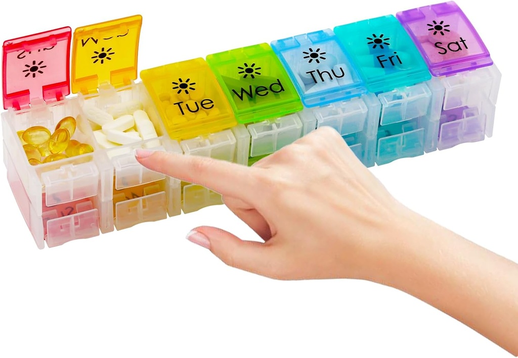 Big Pill Organizer 7 Day with Spring-Open Design- Weekly Pill Organizer 2 Times a Day with AM PM Big Compartments Pill Box for Supplements Hill Container Holder for Vitamins Medicine Organizer
