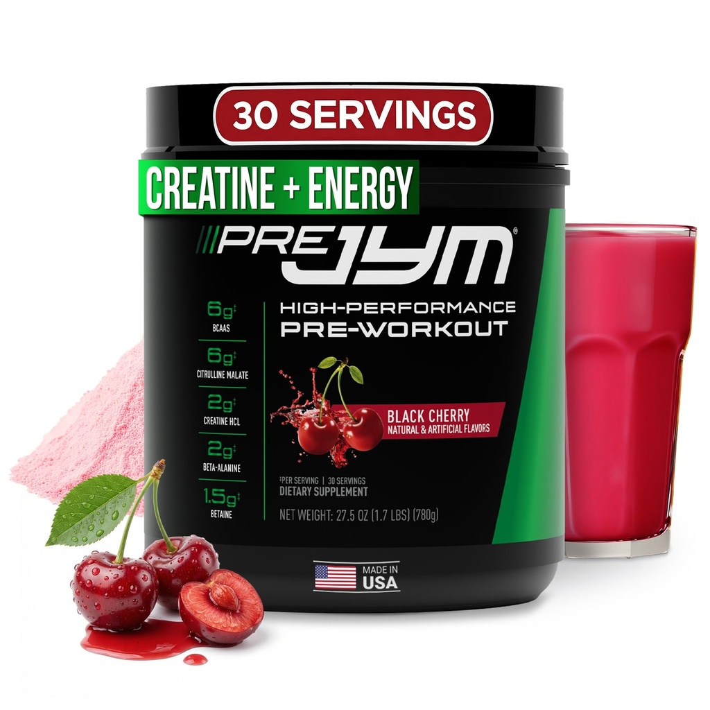 JYM Supplement Science Pre JYM Black Cherry Pre Workout Powder for Men & Women, BCAAs, Nootropics, Creatine HCI, Citrulline, Beta-Alanine, Betaine, Taurine, Huperzine, 30 Υπηρεσίες