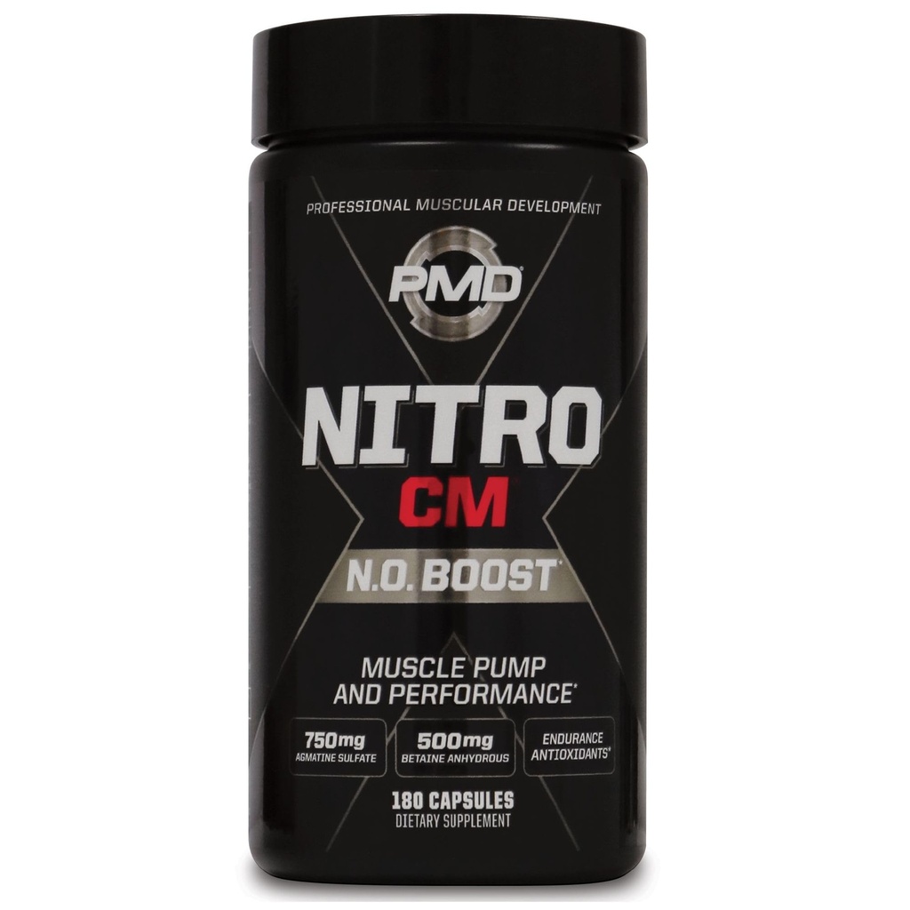 PMD Sports Nitro CM Nitric Oxide με Agmatine Pre Workout συμπλήρωμα - μυϊκή ανάπτυξη και μυϊκή αντλία με L Arginine - Ενίσχυση αντοχής για Hardcore Εκπαίδευση και Bodybuilding Preworkout (180 κάψουλες)