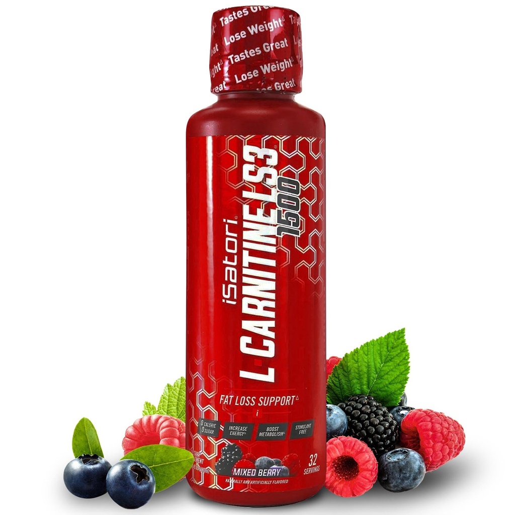 iSatori L-Καρνιτίνη LS3 1500, τριπλό-Blend Liquid L Carnitine συμπλήρωμα, με Acetyl & Tartratate, διεγερτικό δωρεάν, χαμηλή θερμίδες, ζάχαρη & γλουτένη, Κετο-φιλική, μικτή γεύση μούρου (32 υπηρεσίες)