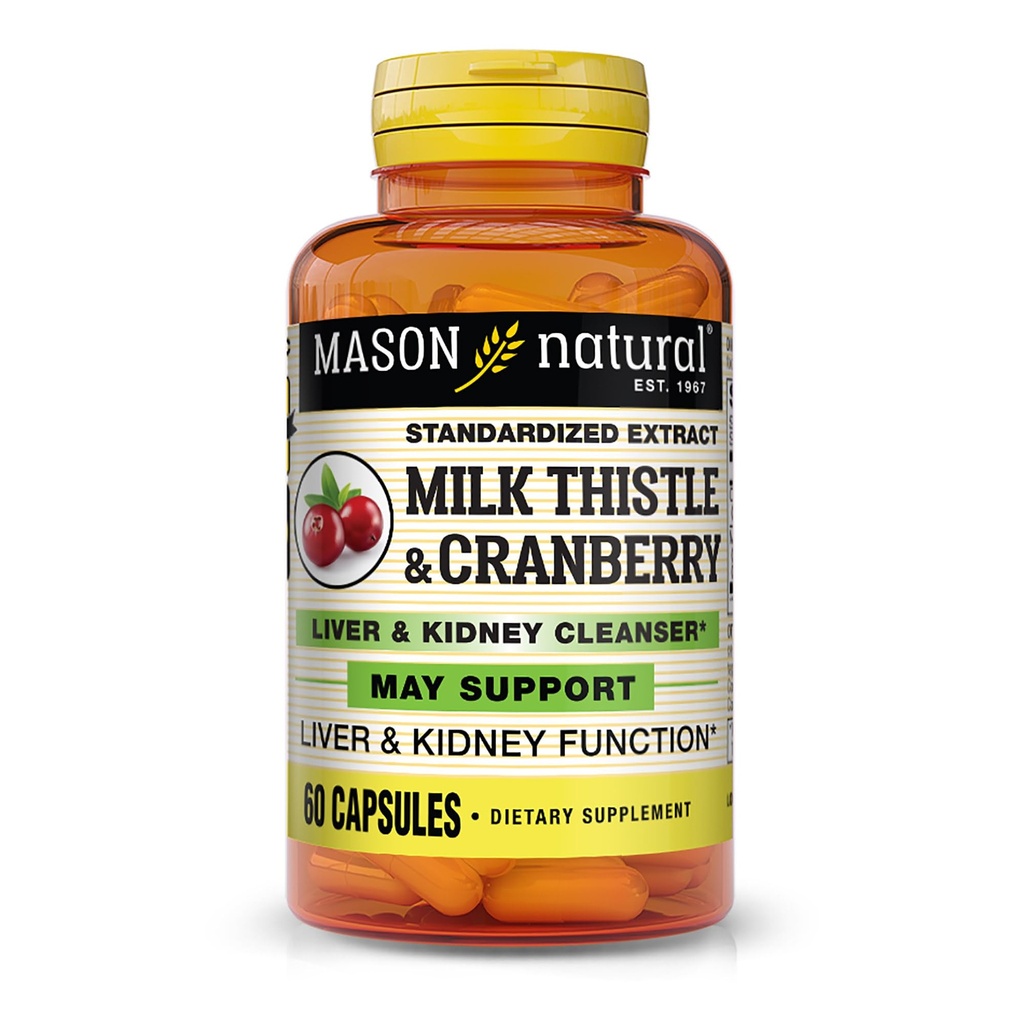 MASON NATURAL Milk Thittle/Cranberry Liver & Kidney Cleanser - Υποστηρίζει Υγιεινή λειτουργία του ήπατος και των νεφρών, καθαρισμού και Detox, 60 κάψουλες