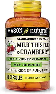 MASON NATURAL Milk Thittle/Cranberry Liver & Kidney Cleanser - Υποστηρίζει την υγιεινή λειτουργία του ήπατος και των νεφρών, καθαρισμού και Detox, 60 κάψουλες