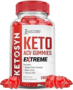 Justified Laboratories Ketosyn Keto ACV Gummies Extreme 2000MG Ketosyn Keto Gummies Apple Cider Vinegar Formed with Pomegranate Beet Buice Powder B12 Vegan Non GMO 60 Gummys