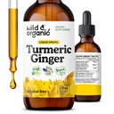 Wild & Organic Turmeric and Ginger Supplement - Movement & Immune Support - Liquid Turmeric Curcumin Supplement with Ginger & Black Pepper Extract - Add to Tea Drops - Alcohol-Free Tincture - 2 oz