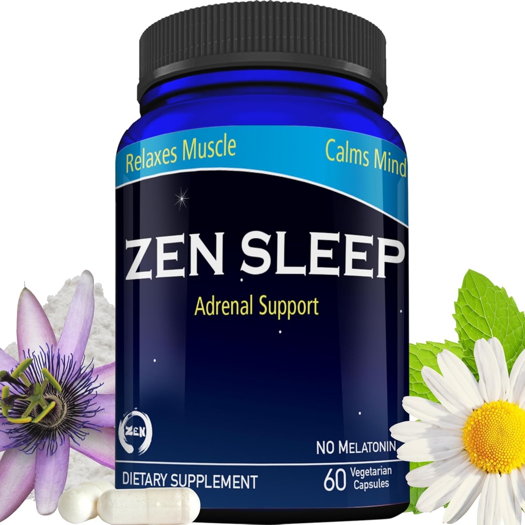 Zen Sleep  Περιέχει μαγνήσιο και βιολογικά βότανα; Χαμομήλι, βάλσαμο λεμόνι, λουλούδι πάθους, Δεν μελατονίνη