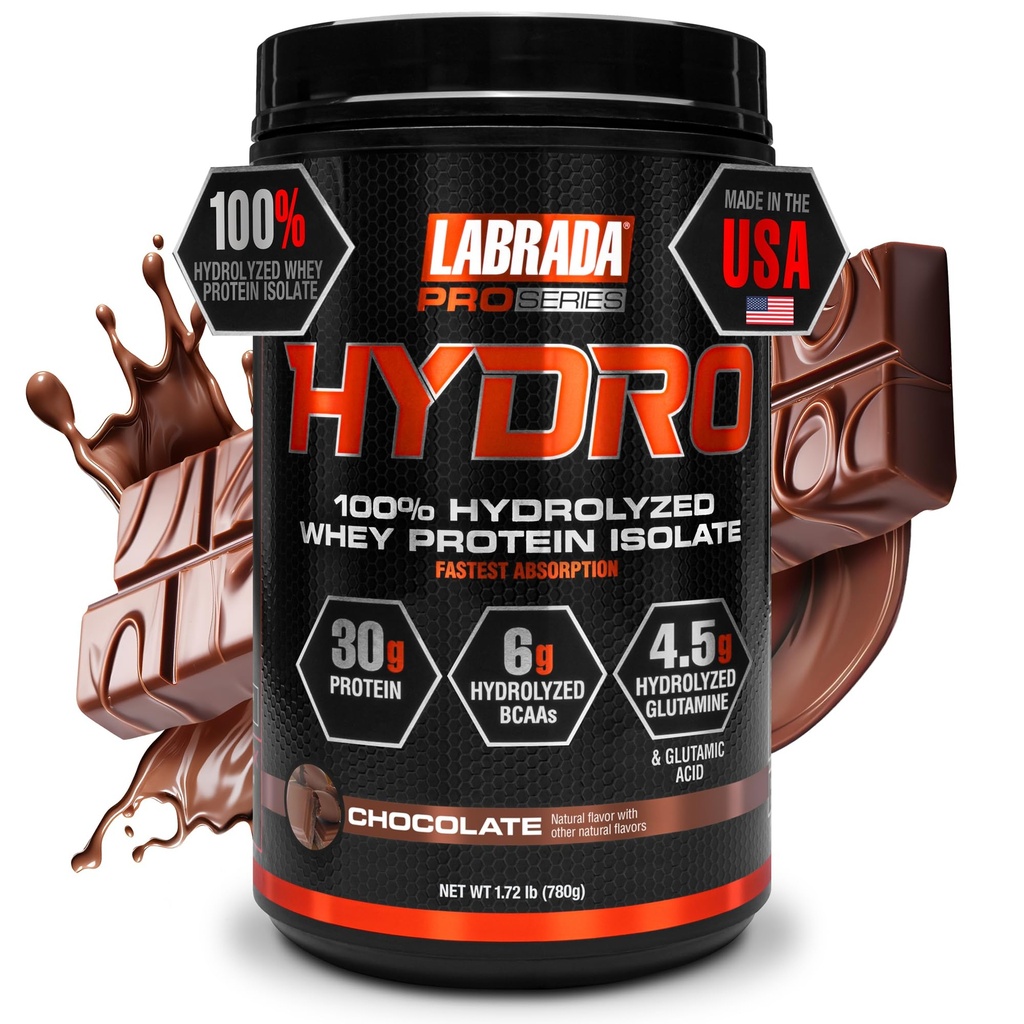 Labrada Hydro 100% Pure Hydrolyzed Whey Protein Isolate Powder, Lactose Free, Fastest Digesting, Instant Mixing,Delicious Taste 20 Servings(Chocolate)