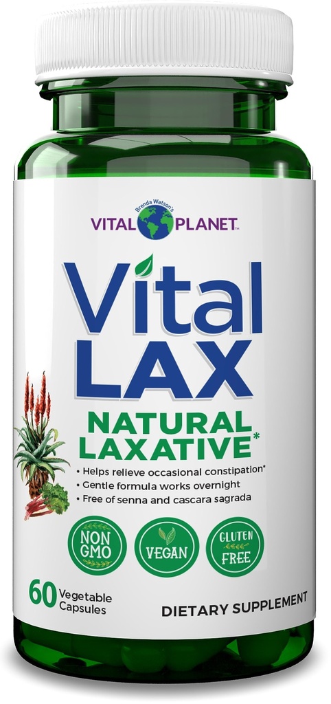 Vital Planet - Vital Lax Natural Laxative Cleanse Supplement for Occasional Constipation, with Magnesium Hydroxide, Slippery Elm, Aloe, και Triphala to Support Bowel Regularity 60 Κάψουλες