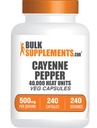 BulkSupplements.com Κάψουλες Πιπέρι Καγιέν - Καγιέν Πιπέρι 40000 HU, Συμπληρώματα καψαϊκίνης, Συμπληρώματα Πιπέρι Καγιέν - Χωρίς γλουτένη, 1 Κάψουλα ανά Σερβίρισμα, 240 Κάψουλες Veg (πακέτο του 1)