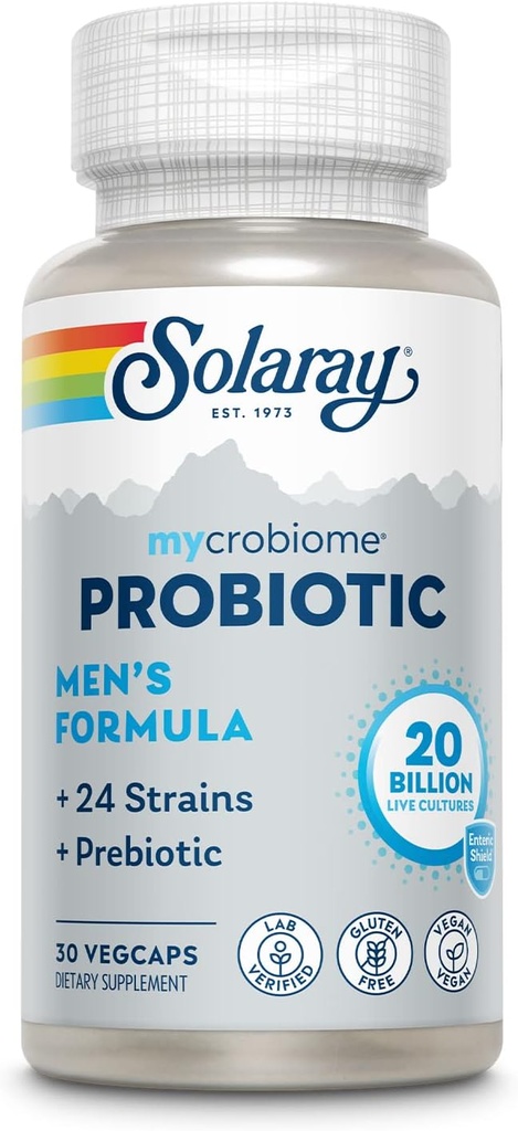 SOLARAY Mycrobiome Probiotic Ανδρική Φόρμουλα, Προβιοτικά για τους άνδρες, Υγεία των ούρων, Διέγερση, Ανοσοποιητική Λειτουργία & Περισσότερα, 20 δισεκατομμύρια CFU Mens Probiotic, 24 Strains Plus Prebiotic, 30 Servings, 30 VegCaps