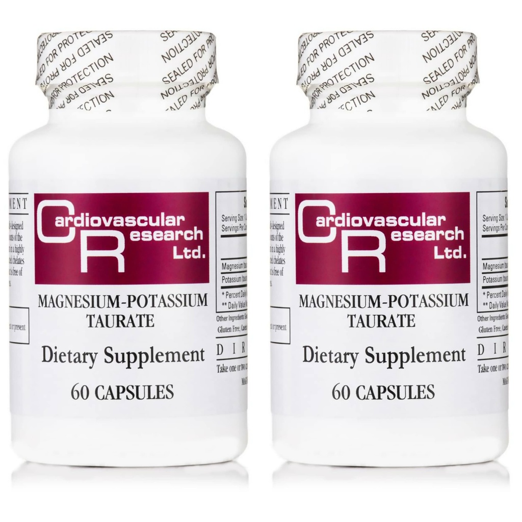 Cardiovascular Research Magnesium-Potassium Taurate - Patent Pending - 60 Veggie Caps X 2 Bottles
