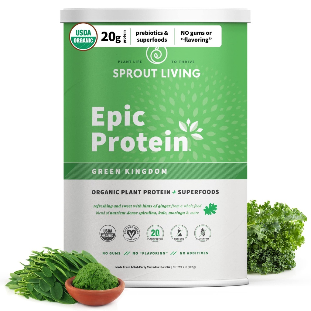 Πρωτεΐνη, Πρωτεΐνες & Superfoods με βάση φυτά σε σκόνη, Πράσινο Βασίλειο 20 γραμμάρια οργανική πρωτεΐνη σε σκόνη, πράσινα, λαχανικά, μη γαλακτοκομικά, μη ΓΤΟ, χωρίς γλουτένη, χαμηλή ζάχαρη (2 Λίρες, 24 σερβίτσια)