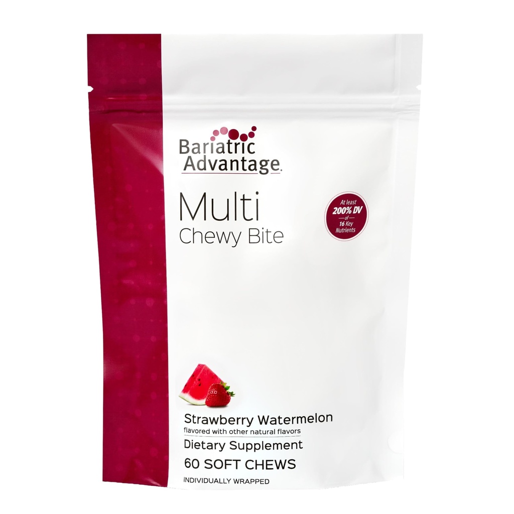 Bariatric Advantage Multi Chewy Bite - Soft Chew Multivitamin for Bariatric Surgery Patients - Chewable Multivitamin with Folic Acid, Vitamin D3 & More - Strawberry Watermelon Flavor - 60 Count