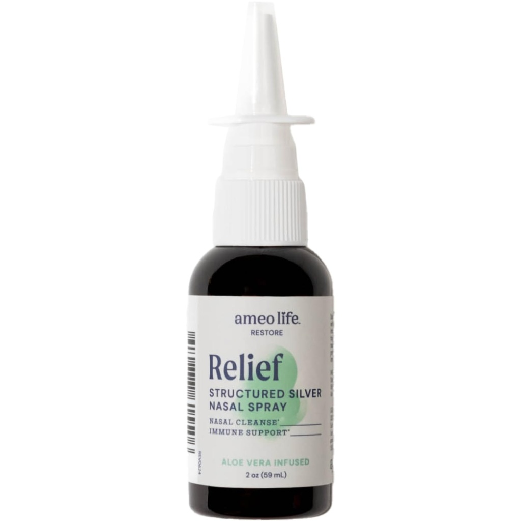 Ameo Life Aloe-Infoed Collidal Silver Nasal Spray 24 PPM - Σπρέι μύτης με φυσικά συστατικά για την καταπραϋντική ανακούφιση της Nasνικής συμφόρησης, δυσπεψία κόλπου, mucus, & ερεθισμό - για καθημερινή χρήση (2 oz)
