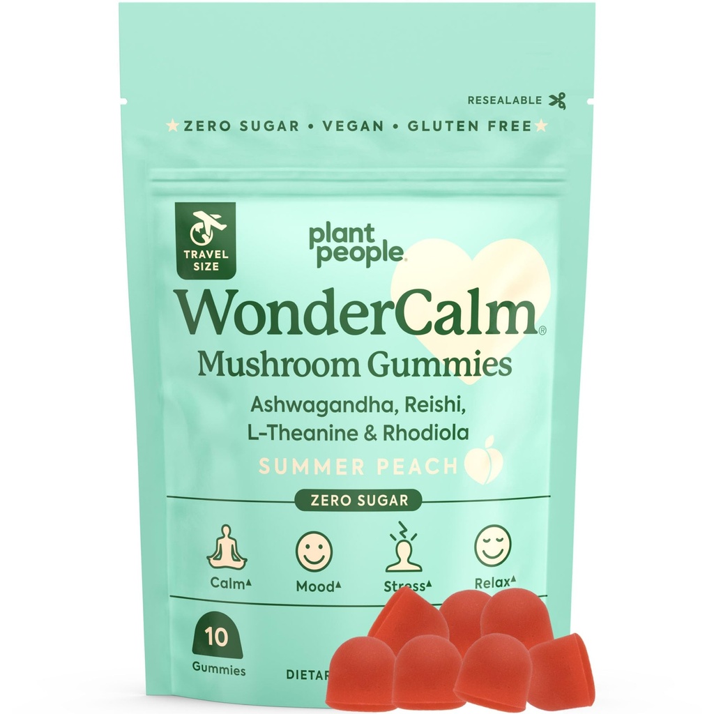 Οι άνθρωποι των φυτών WonderCalm Mushroom Gummies - φυσικό συμπλήρωμα Ashwagandha για την ευκολία Άγχος & Boost Mood για ενήλικες χωρίς ζάχαρη, γλουτένη ή τεχνητά χρώματα, Vegan-Friendly, Ροδάκινο Γεύση (Trial Μέγεθος)