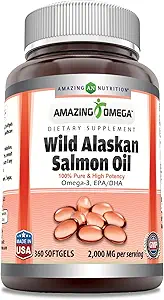 Amazing Omega Wild Alaskan Salmon Oil 2000mg Per Serving Softgels Supplement (360)