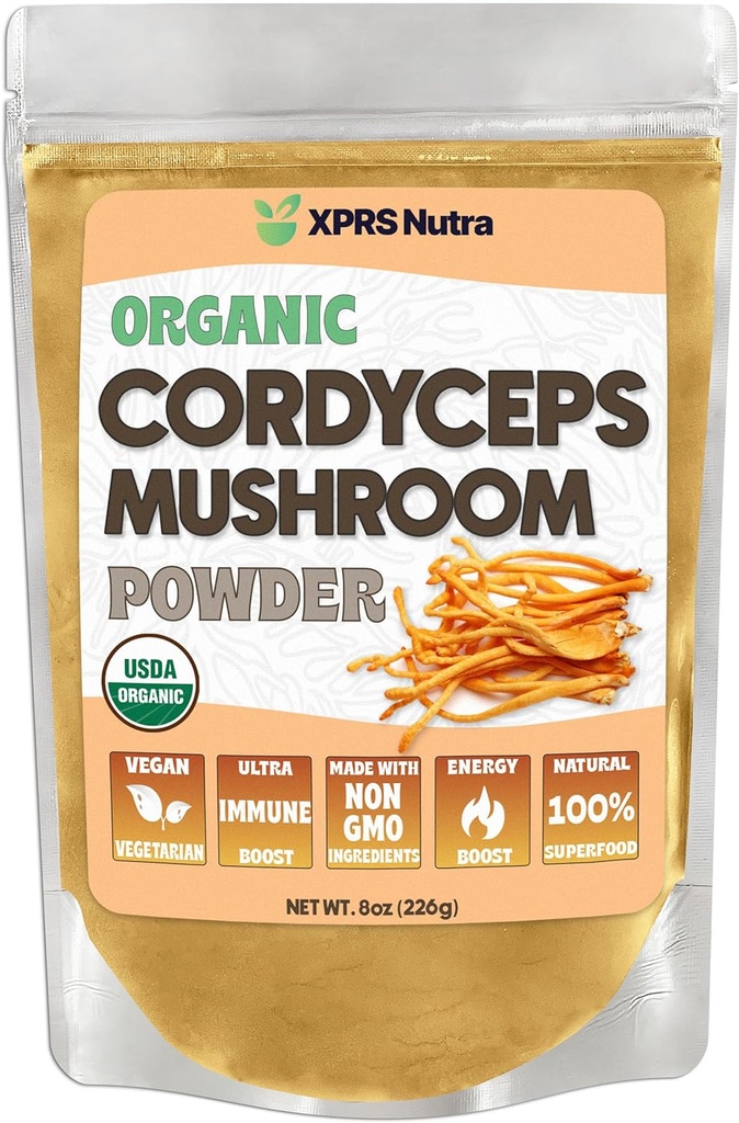 XPRS Nutra Organic Cordyceps Mushroom Powder - Premium Cordyceps Μανιτάρια - Real Μανιτάρια Cordyceps συμπλήρωμα σκόνης για την ενέργεια και ανοσοποιητική υποστήριξη - Vegan-Friendly Mushroom Cordyceps (8 oz)
