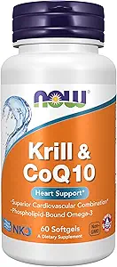 NOW Συμπληρώματα τροφίμων, Krill & CoQ10, Phospholipid-Bound Omega-3, υποστήριξη καρδιάς*, 60 Softgels