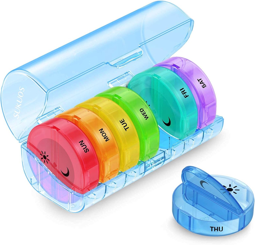 Sukuos Large Weekly Pill Organizer 2 φορές την ημέρα, Daily Pill Box 7 Day Easy to Open with Double Protection, AM Pill Case for Medicine/Vitamin/Fish Oil/Supplements (Blue)