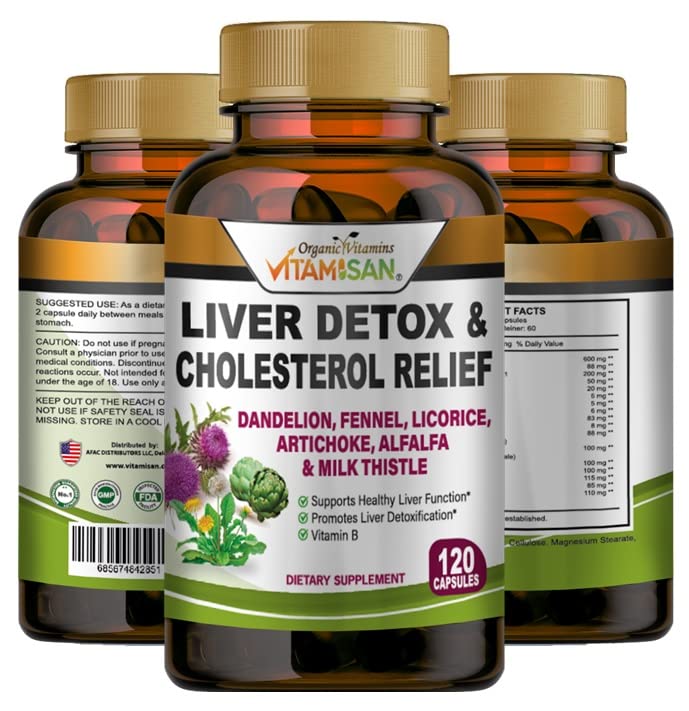 VITAMISAN Liver Cleanse Detox Συμπληρώματα με το γάλα Thistle-Fennel-Alfalfa-Vitamin B-Artichoke-Dandelion Root Support Ανδρών & Γυναικών 120 Caps Detox Cleanse & Boost Immune