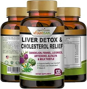 VITAMISAN Liver Cleanse Detox Supplements with Milk Thistle-Fennel-Alfalfa-Vitamin B-Artichoke-Dandelion Root Support Men & Women 120 Caps Detox Cleanse & Boost Immune