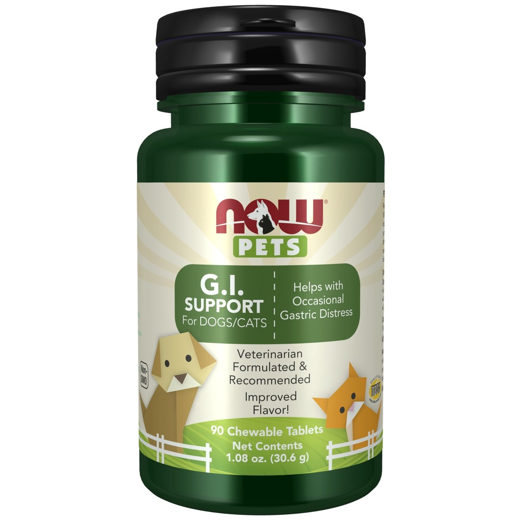 NOW Pet Health, G.I. συμπλήρωμα υποστήριξης, Formulated for Cats & Dogs, NASC Certified, 90 μασώμενα δισκία