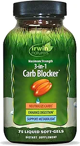 Irwin Naturals Maximum Strength 3-in-1 Carb Blocker - Neutralize Carbohydrates - 75 Liquid Softgels
