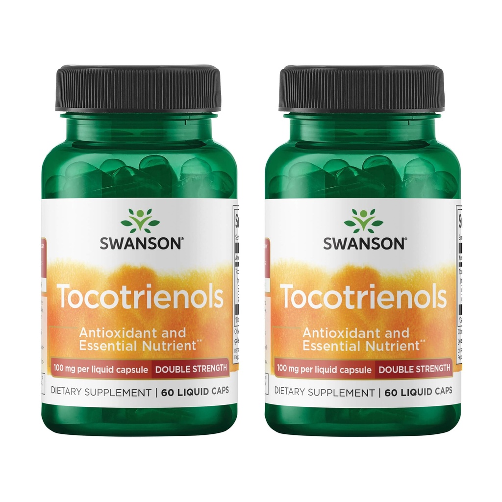 Swanson Double Strength Tocotrienols Antioxidant Supplement for Heart-Health-Conscious Adults with Delta- and Gamma-Tocotrienols (60 Liquid Capsules, 100 mg Each, 2 Pack)