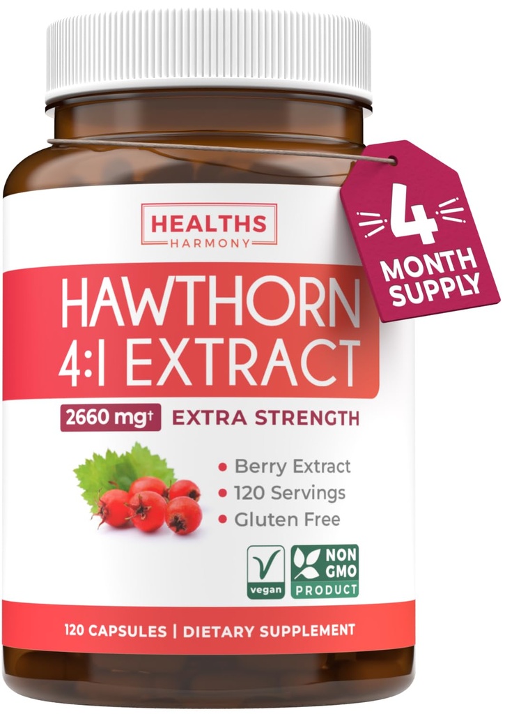 Σούπερ ισχυρό εκχύλισμα καρπού Hawthorn - συμπλήρωμα καρπού Hawthorn Made from Extra Strength Concentrate to Support Heart and Digestive Health - Vegan Non-GMO & Gluten Free (4 Μήνας Προσφορά)