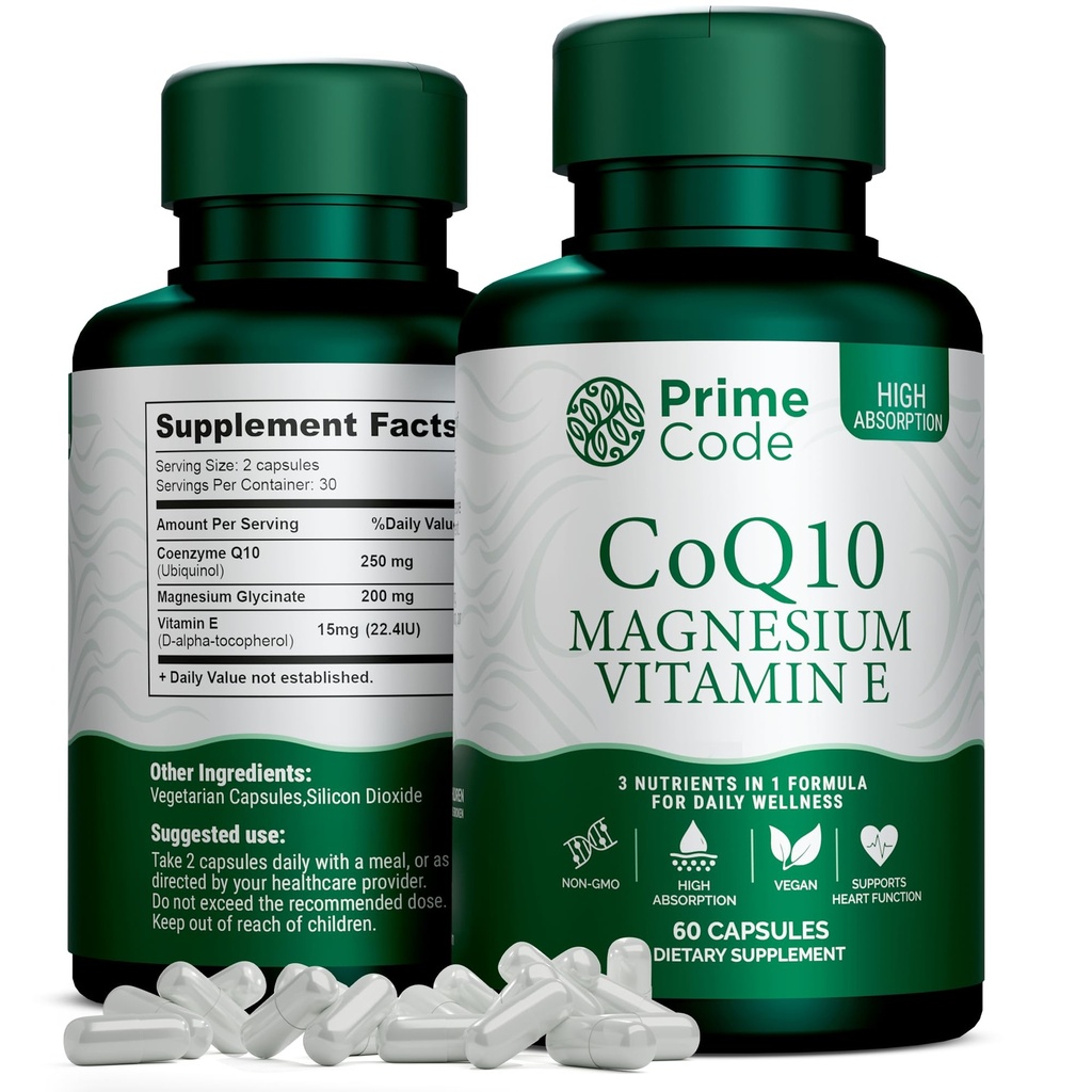 Πρωτότυπος κωδικός [ 3 σε 1] CoQ10 250mg με γλυκινικό μαγνήσιο και βιταμίνη Ε 